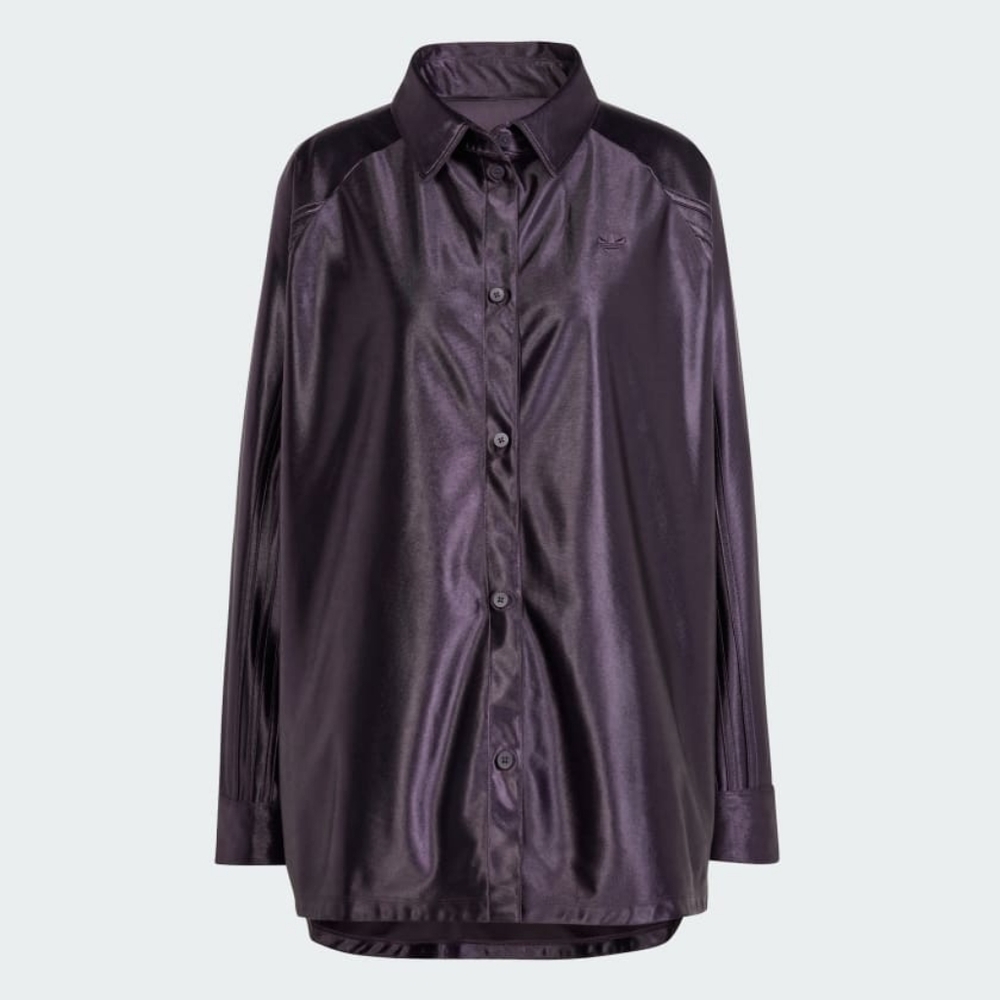 NWT Adidas Aurora Black/Purple Oversized Satin Effect Shirt S - Picture 6 of 6